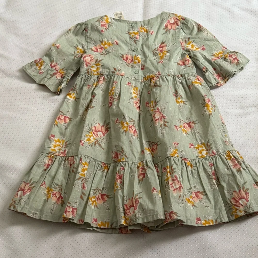 OshKosh B'gosh‎ Green Floral Kids Dress Size 3T Short Sleeve Double Layer